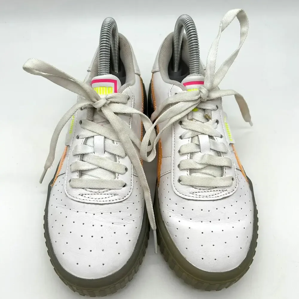 Puma Cali White Leather Neon Iced Sneaker SIZE 6.5 Rainbow Clear Sole Retro Y2K